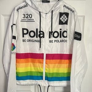 Polaroid White Jacket with Rainbow Stripes